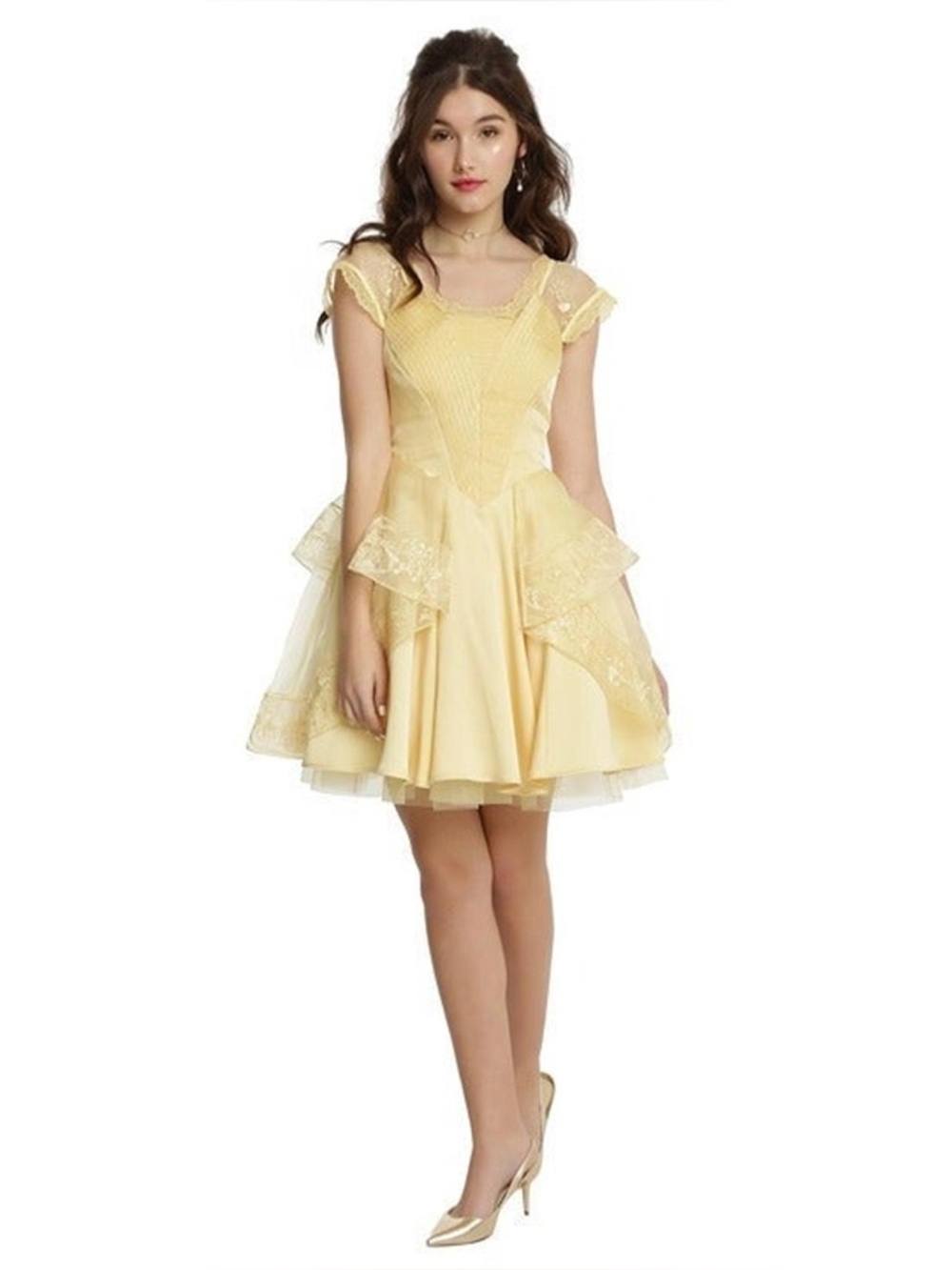 NWOT Disney Beauty and the Beast Belle Princess Yellow Lace Dress Fairycore XL - Picture 6 of 8